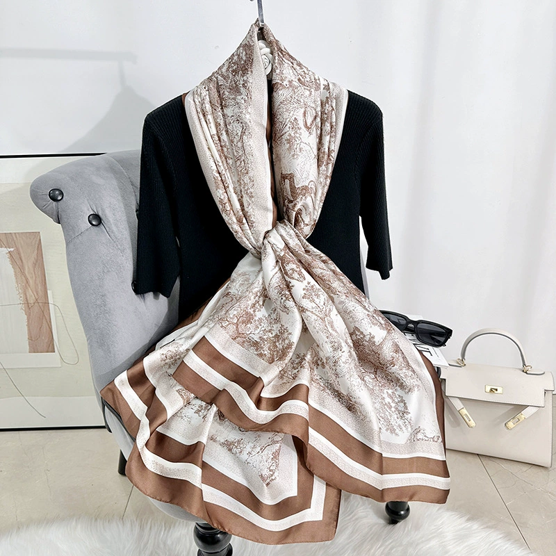 Floral Print Satin Long Scarf