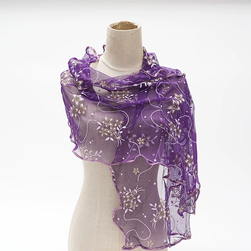 Printed Scarf with Lace Trim for Women