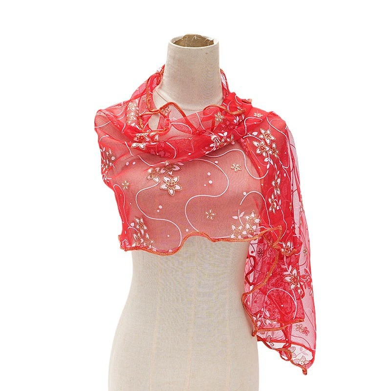 Printed Scarf with Lace Trim for Women view 5