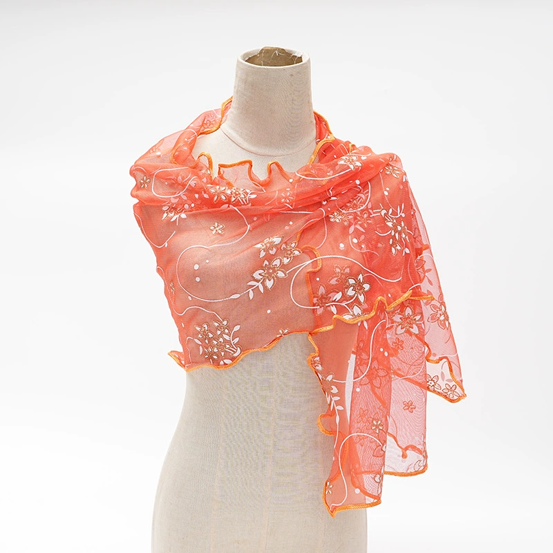 Printed Scarf with Lace Trim for Women view 7