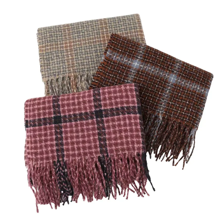 Polyester Plaid Scarf with Fringe view 5