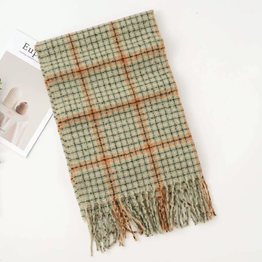Polyester Plaid Scarf with Fringe view 6