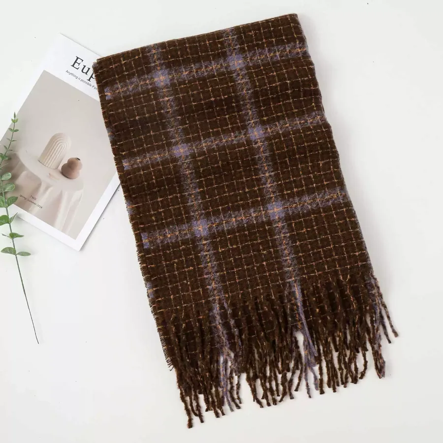 Polyester Plaid Scarf with Fringe view 8