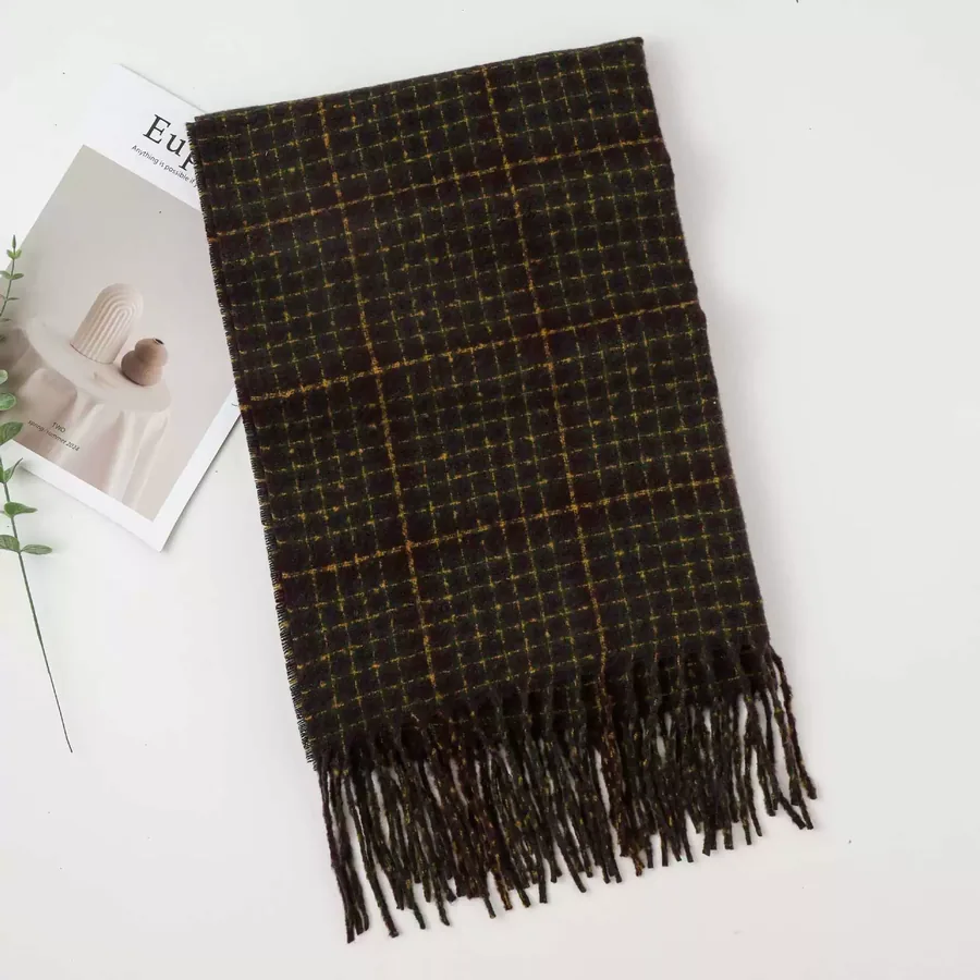 Polyester Plaid Scarf with Fringe view 9