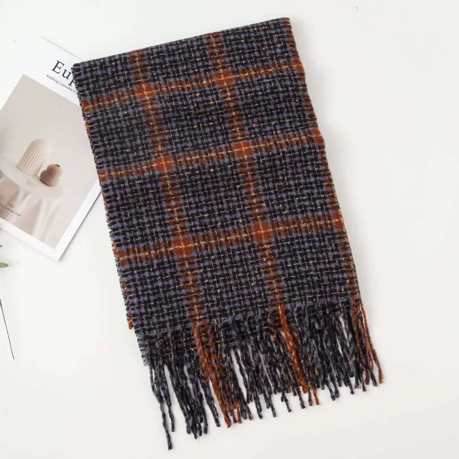 Polyester Plaid Scarf with Fringe view 10