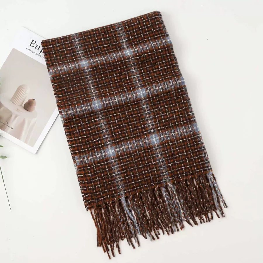Polyester Plaid Scarf with Fringe view 11
