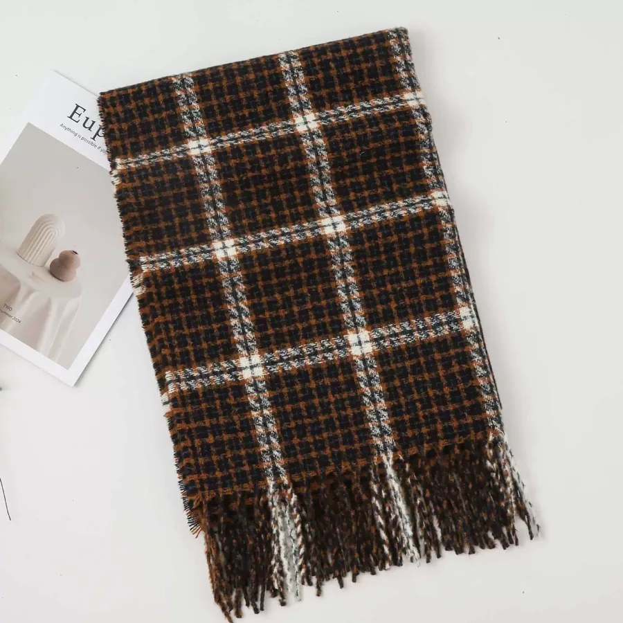 Polyester Plaid Scarf with Fringe view 12