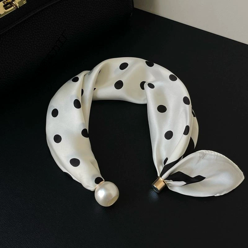 Polka Dot Magnetic Scarf with Pearl Necklace