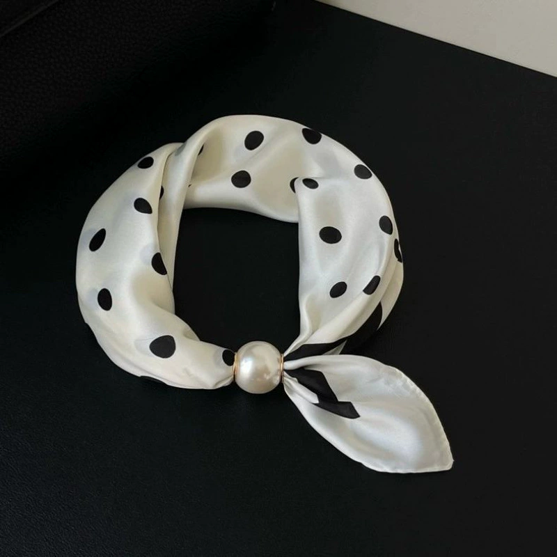 Polka Dot Magnetic Scarf with Pearl Necklace view 2