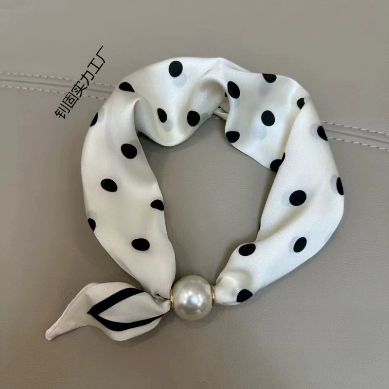 Polka Dot Magnetic Scarf with Pearl Necklace view 4