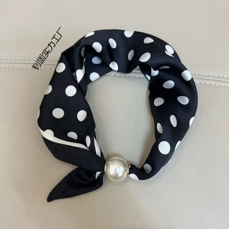 Polka Dot Magnetic Scarf with Pearl Necklace view 5