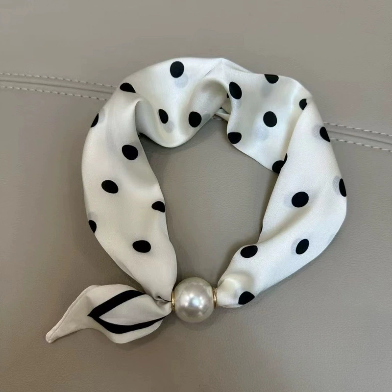 Polka Dot Magnetic Scarf with Pearl Necklace view 6