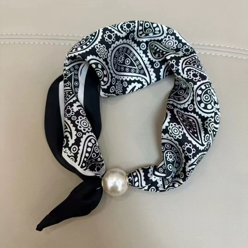 Polka Dot Magnetic Scarf with Pearl Necklace view 8