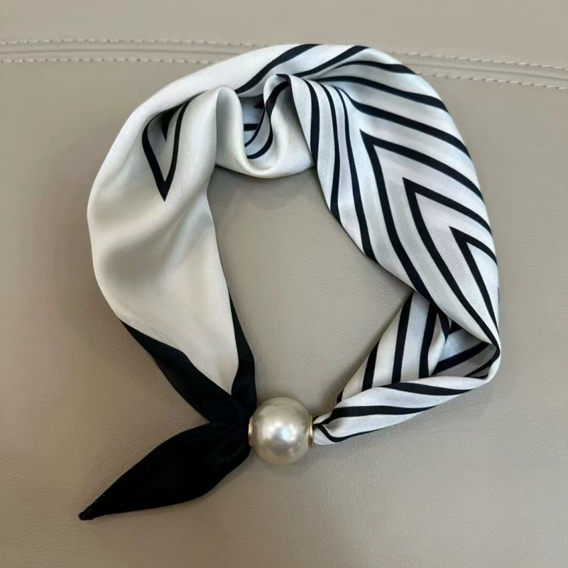 Polka Dot Magnetic Scarf with Pearl Necklace view 10