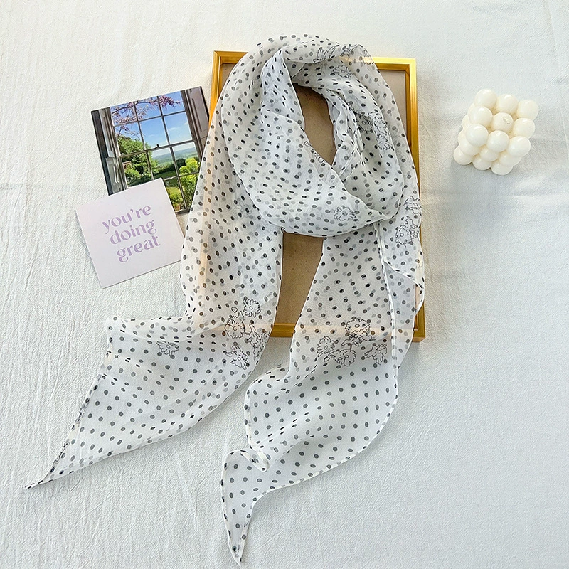 Polka Dot Chiffon Twilly Scarf view 3
