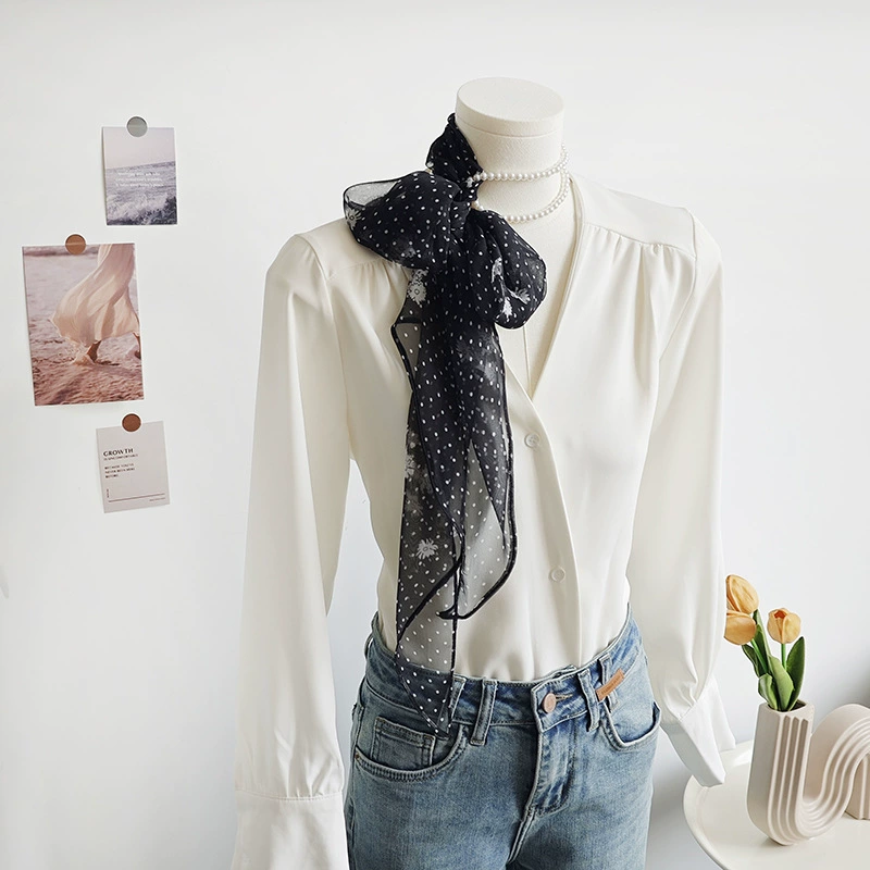 Polka Dot Chiffon Twilly Scarf view 4