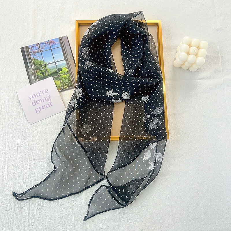 Polka Dot Chiffon Twilly Scarf view 6