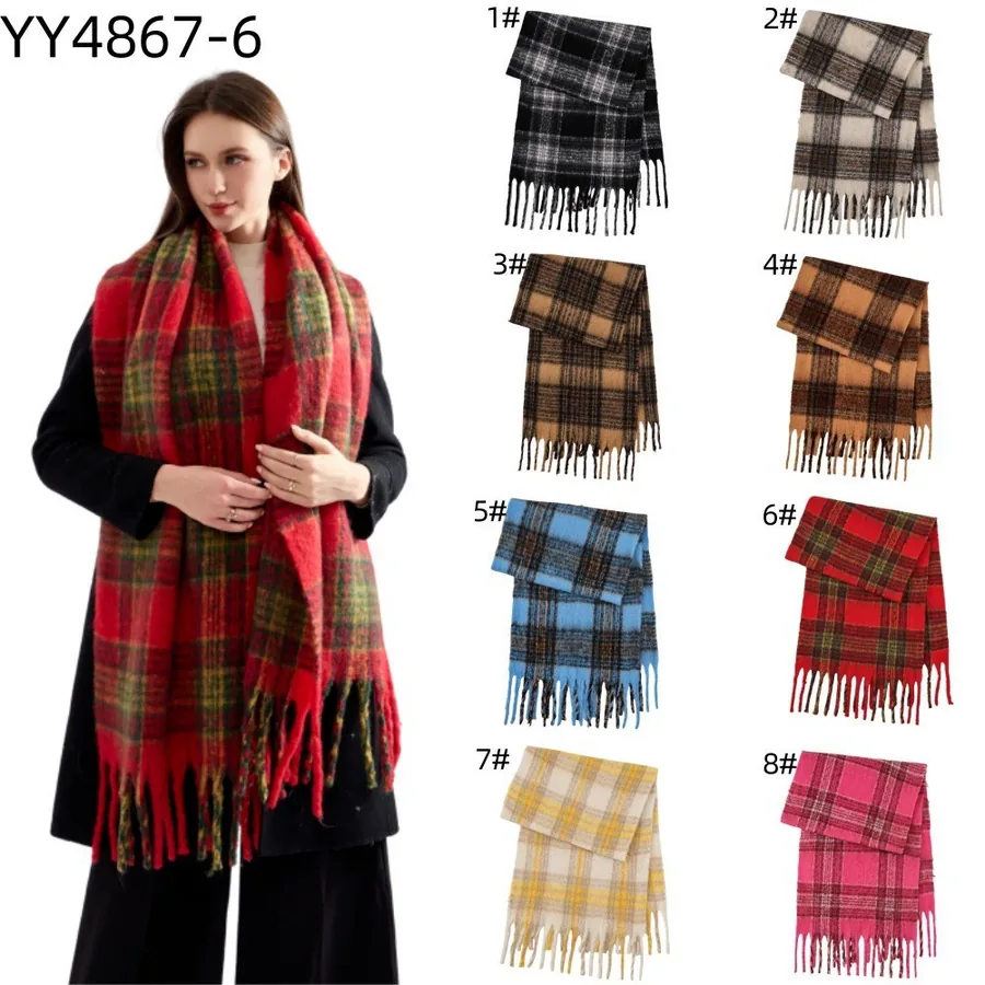 Polyester Plaid Scarf with Fringe view 3