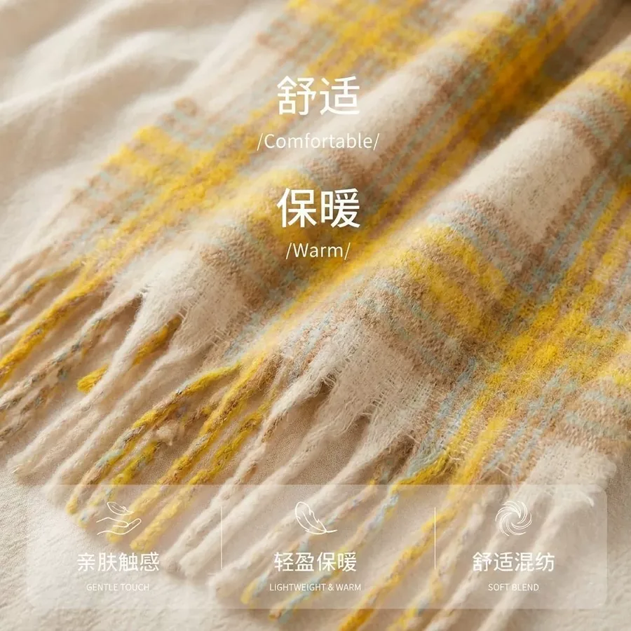Polyester Plaid Scarf with Fringe view 4