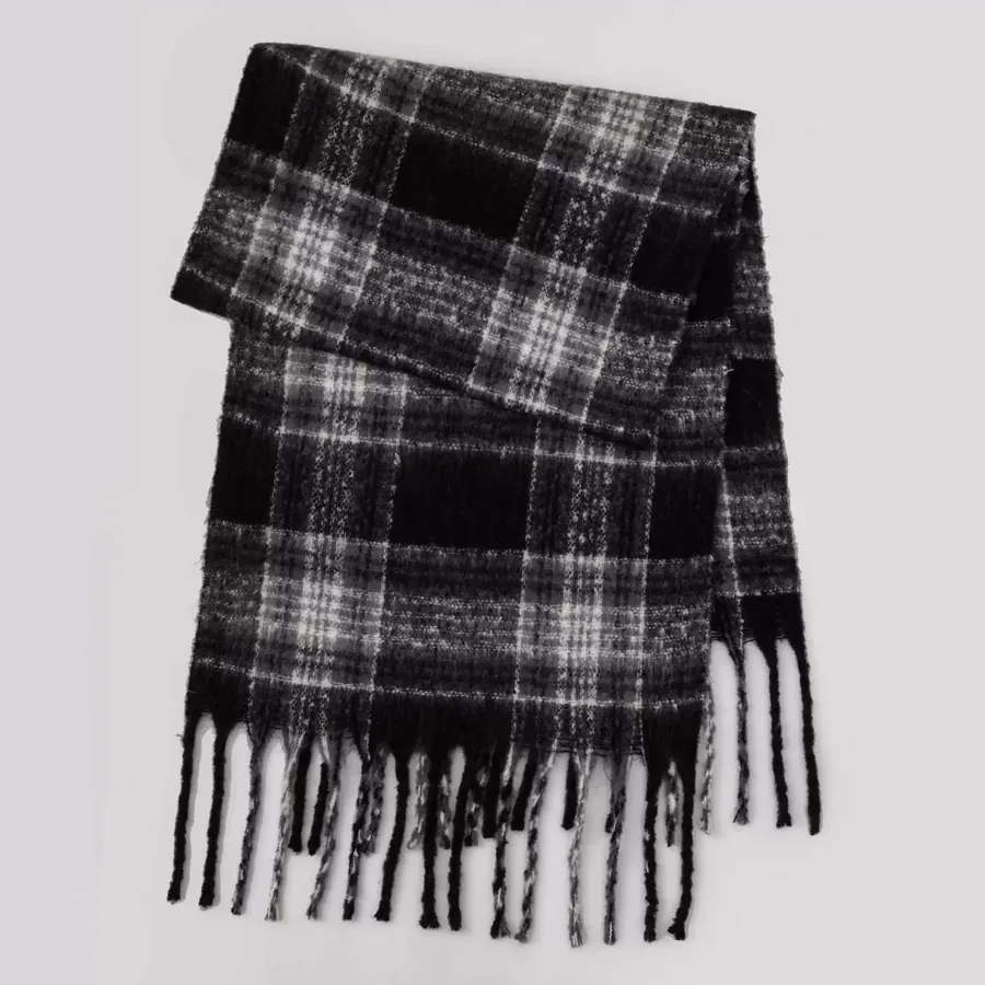 Polyester Plaid Scarf with Fringe view 6