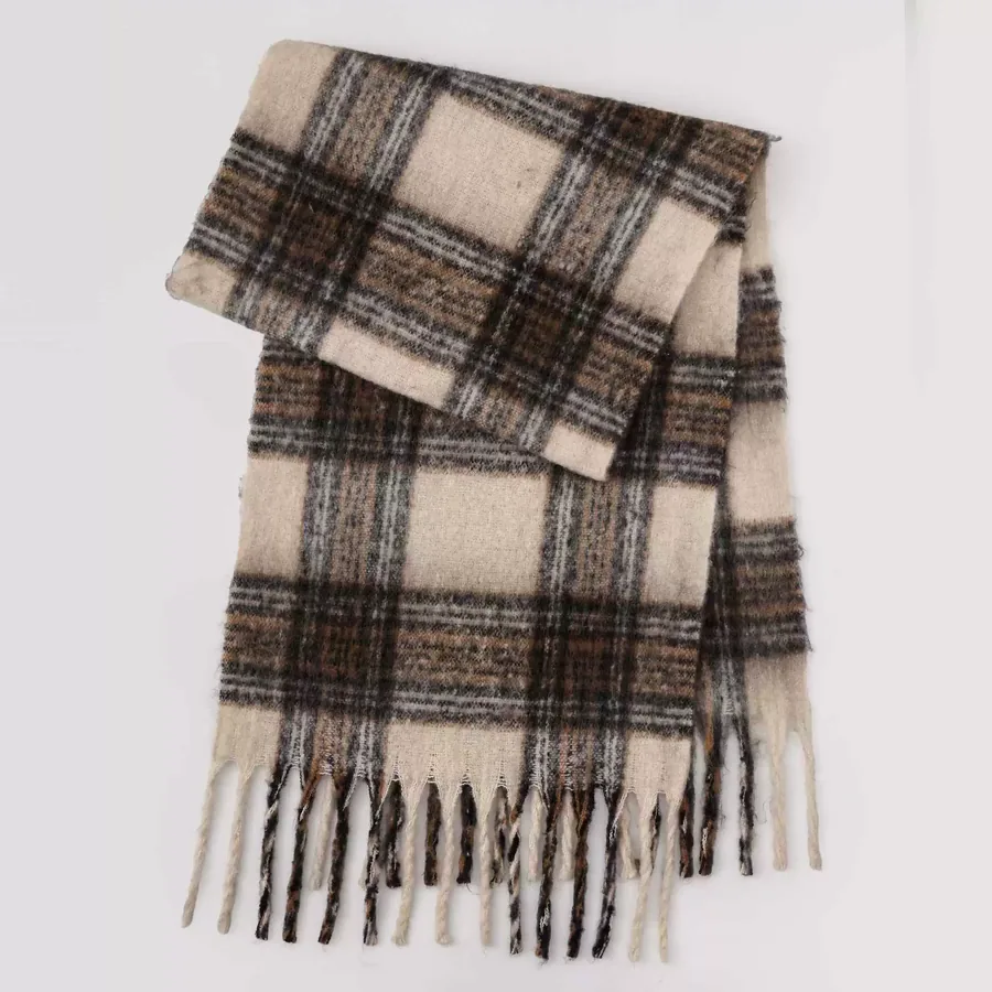 Polyester Plaid Scarf with Fringe view 7