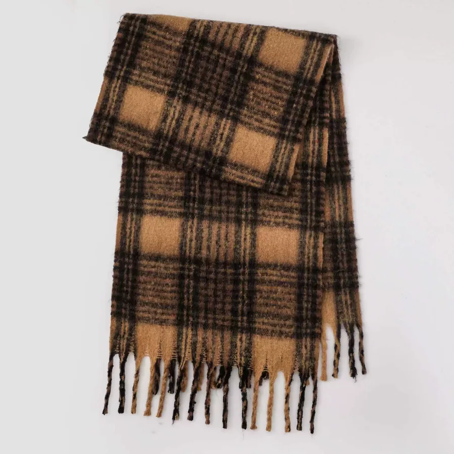 Polyester Plaid Scarf with Fringe view 8