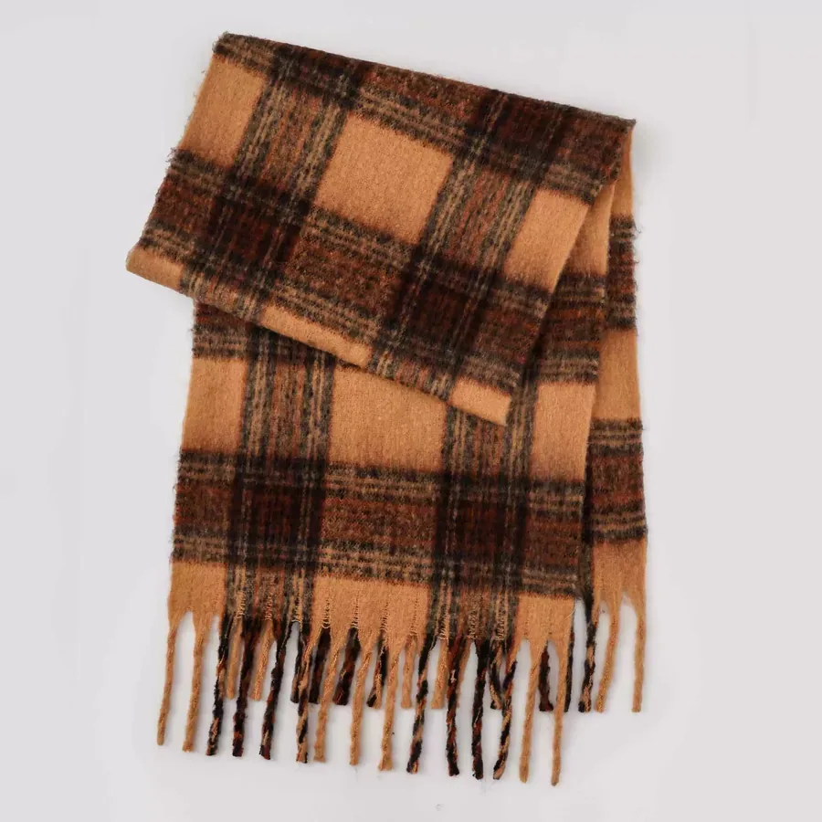 Polyester Plaid Scarf with Fringe view 9
