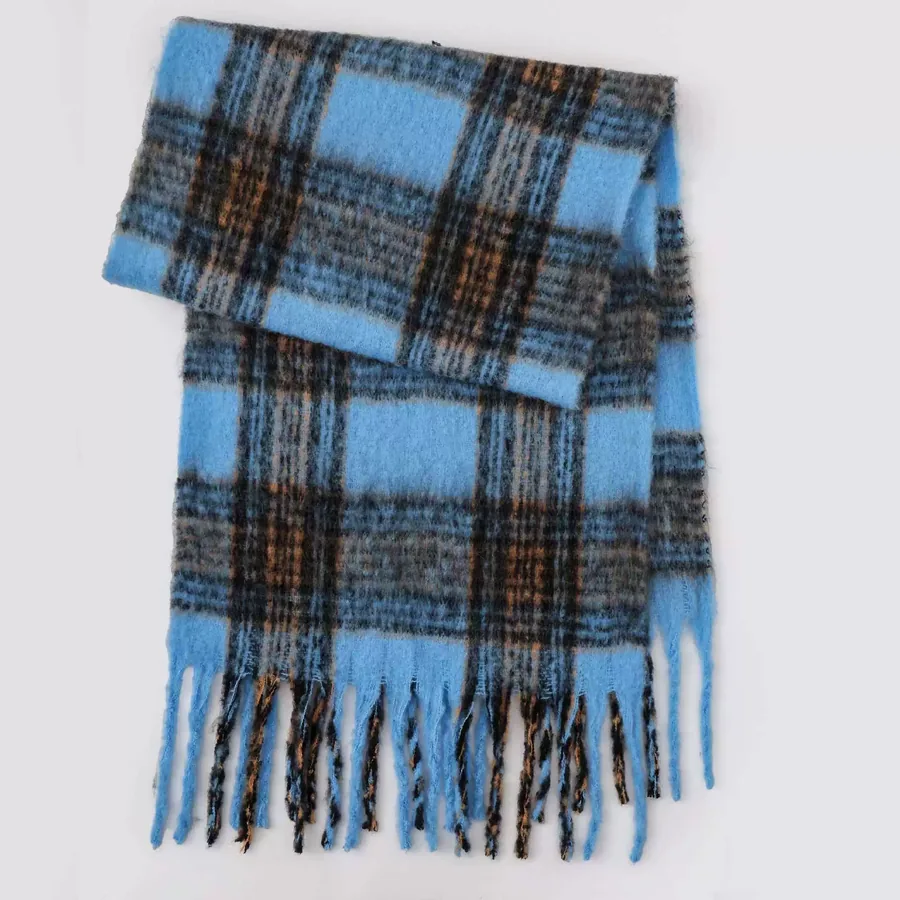 Polyester Plaid Scarf with Fringe view 10