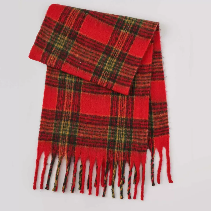 Polyester Plaid Scarf with Fringe view 11