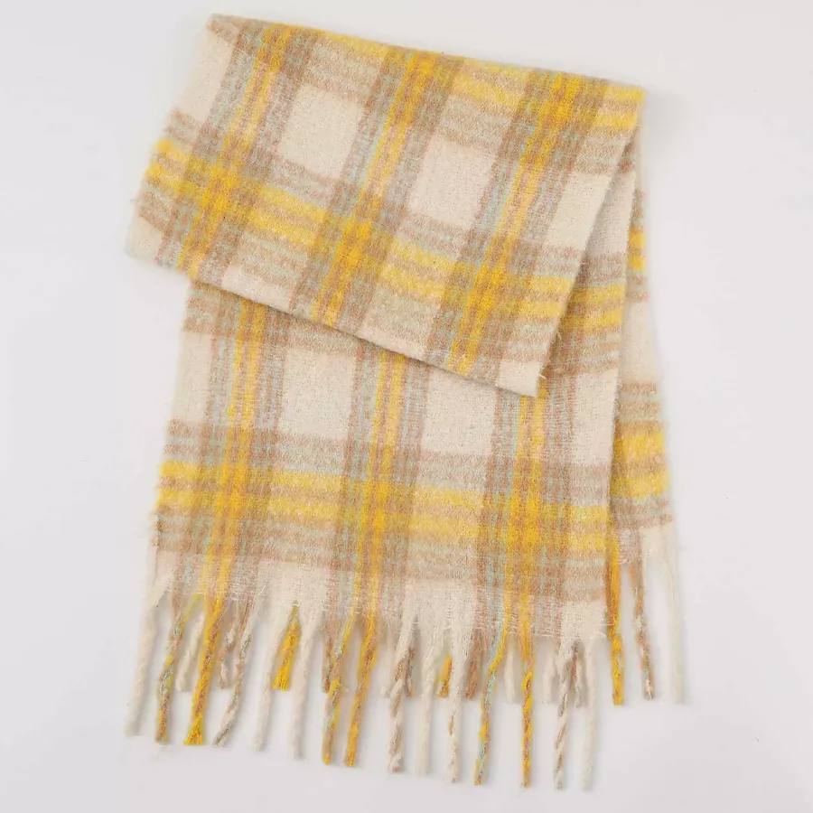 Polyester Plaid Scarf with Fringe view 12