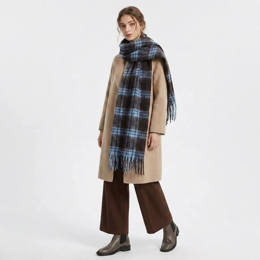 Polyester Plaid Scarf with Fringe view 2