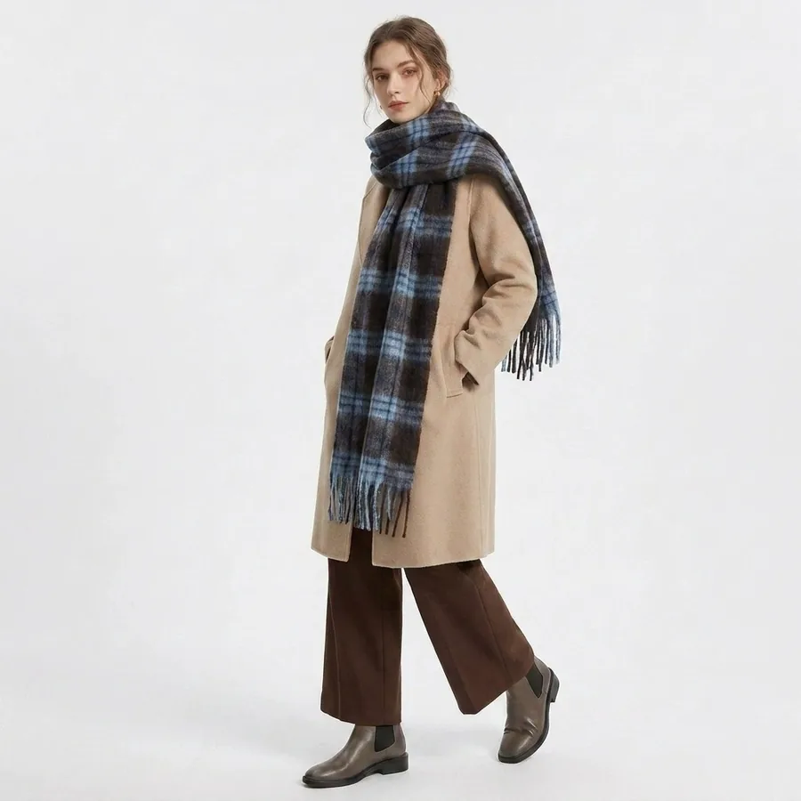 Polyester Plaid Scarf with Fringe view 3