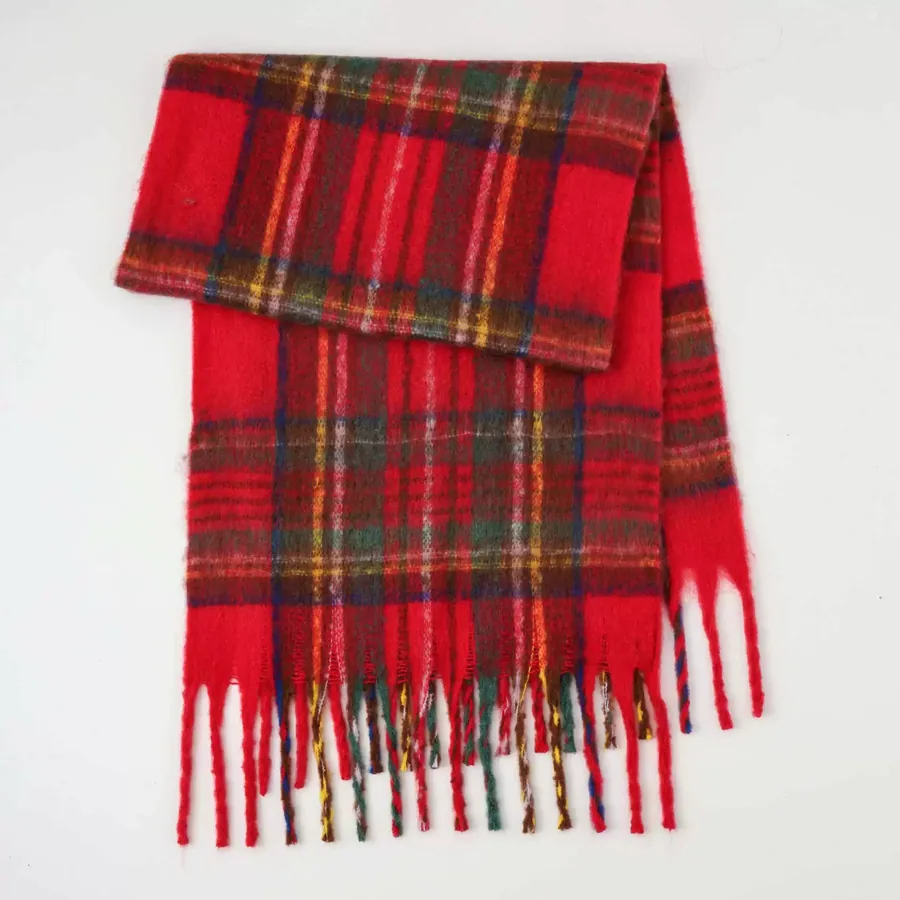 Polyester Plaid Scarf with Fringe view 9