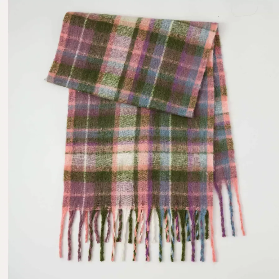 Polyester Plaid Scarf with Fringe view 10