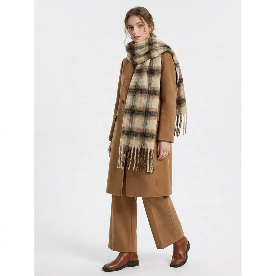 Polyester Plaid Scarf with Fringe view 2