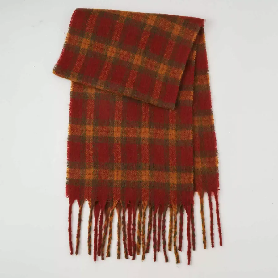 Polyester Plaid Scarf with Fringe view 6