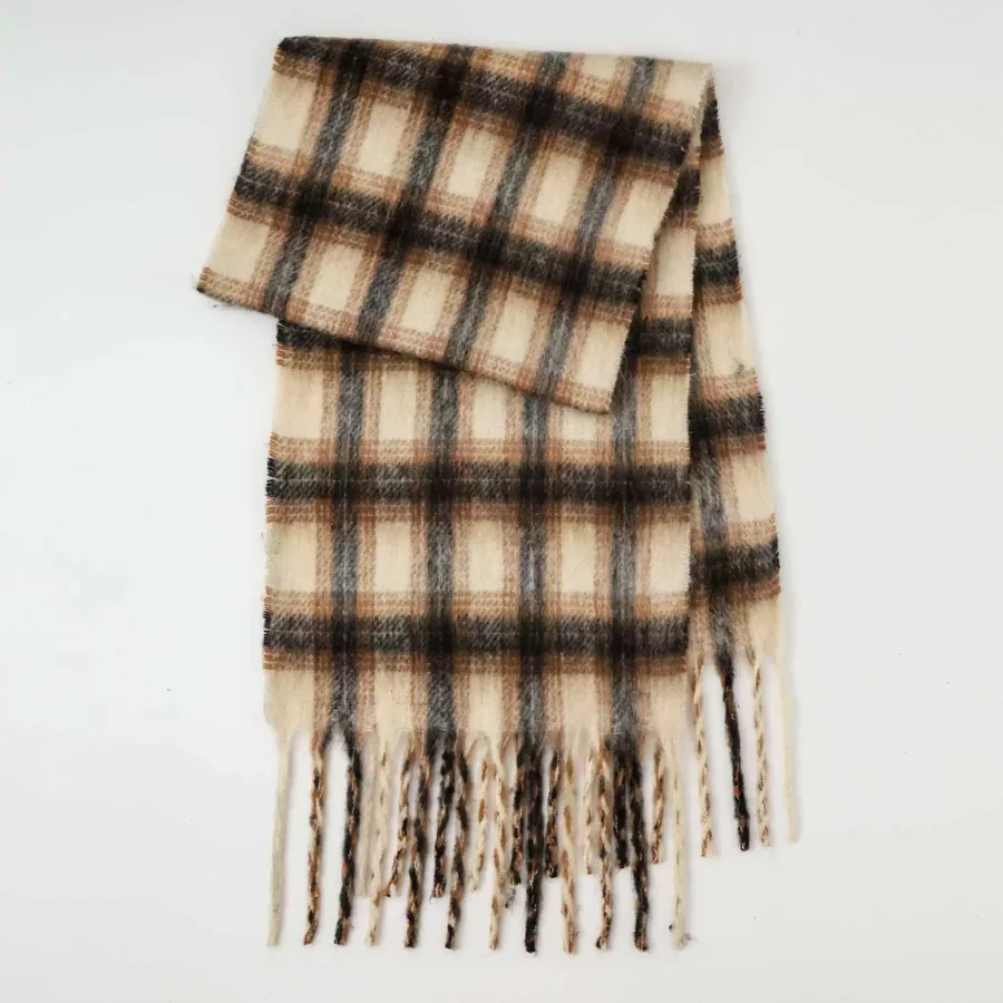 Polyester Plaid Scarf with Fringe view 8
