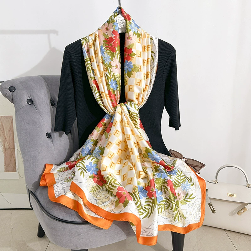 Orange Print Satin Shawl