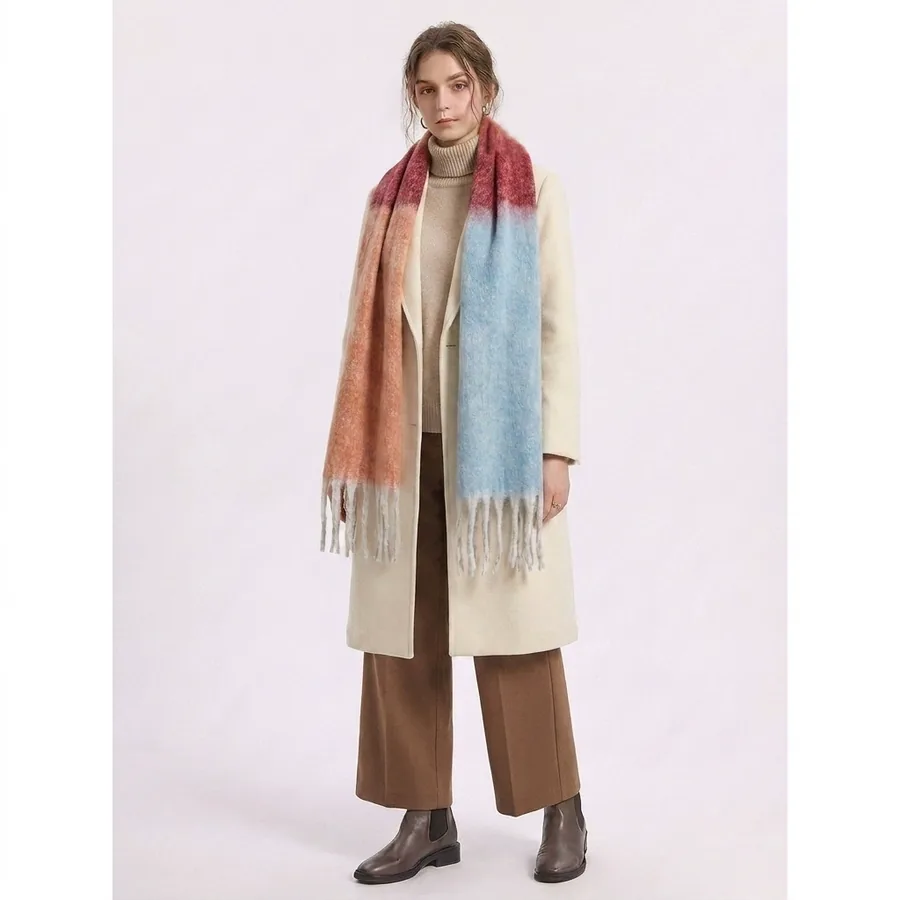 Polyester Rainbow Plaid Scarf with Fringe view 3