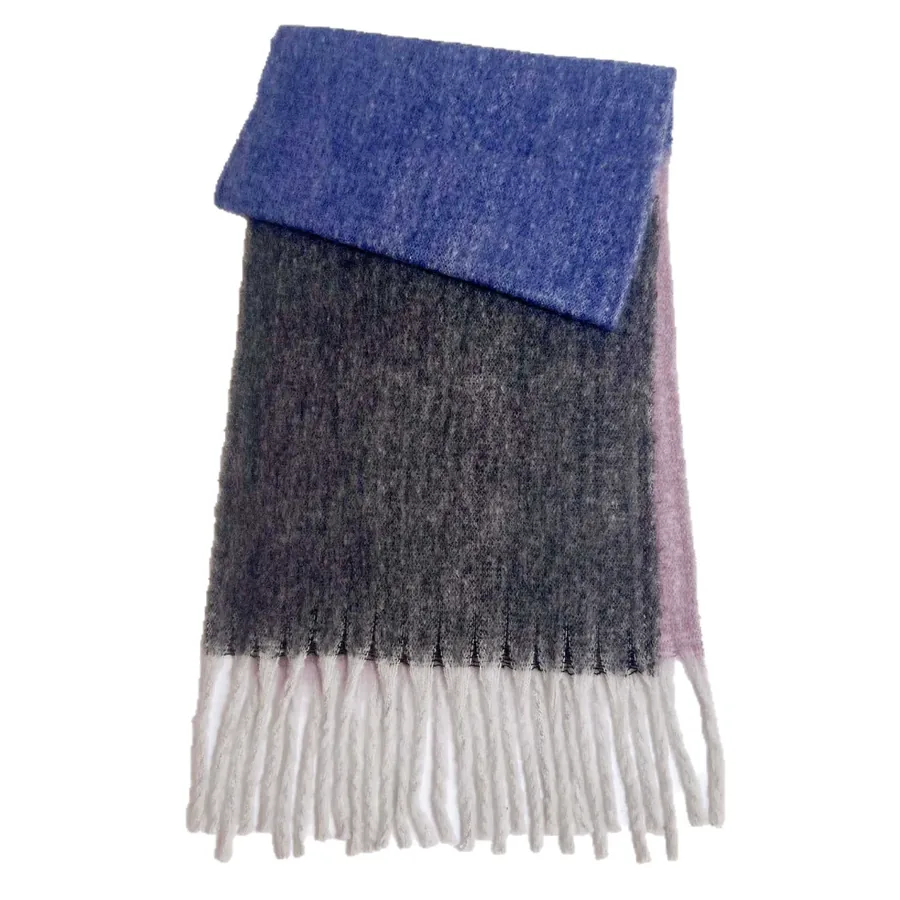 Polyester Rainbow Plaid Scarf with Fringe view 5