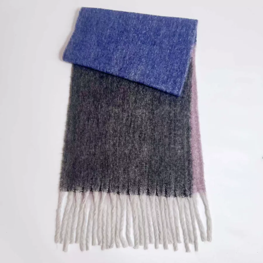 Polyester Rainbow Plaid Scarf with Fringe view 6