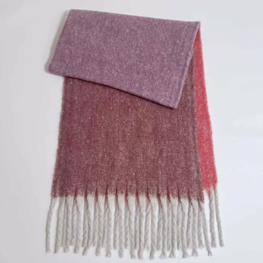 Polyester Rainbow Plaid Scarf with Fringe view 7
