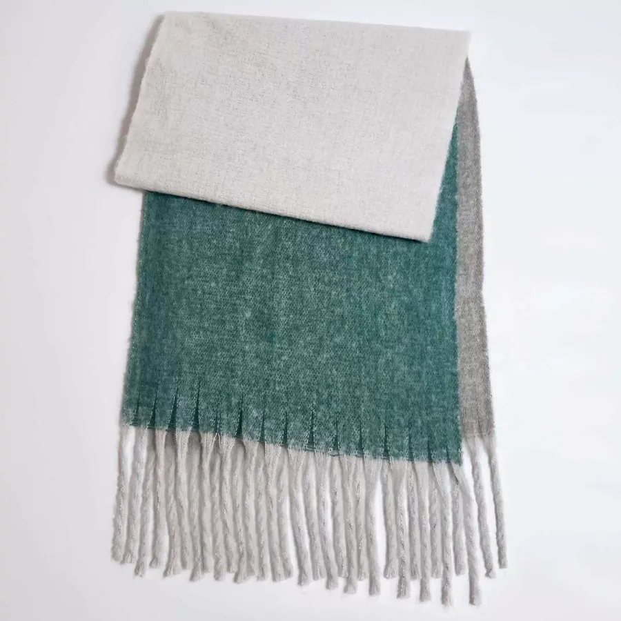 Polyester Rainbow Plaid Scarf with Fringe view 8