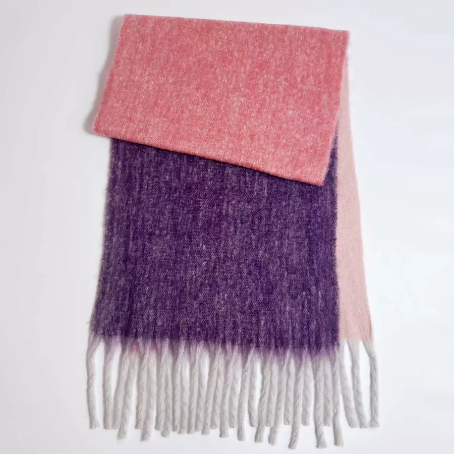 Polyester Rainbow Plaid Scarf with Fringe view 9