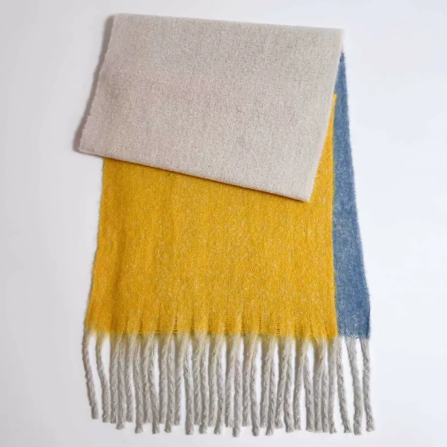 Polyester Rainbow Plaid Scarf with Fringe view 10