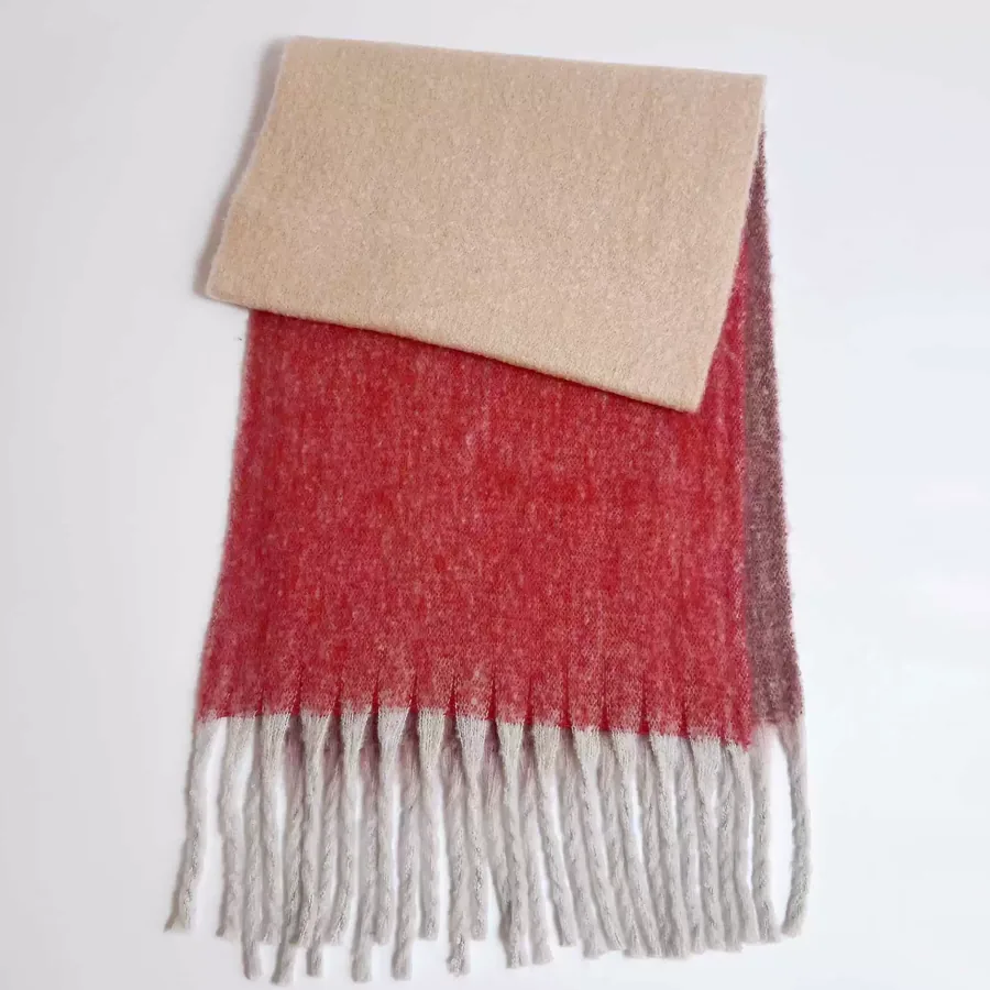 Polyester Rainbow Plaid Scarf with Fringe view 11