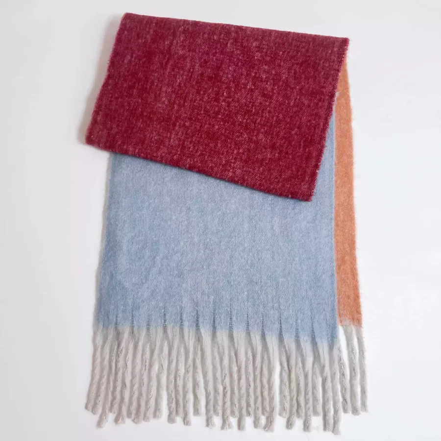Polyester Rainbow Plaid Scarf with Fringe view 12