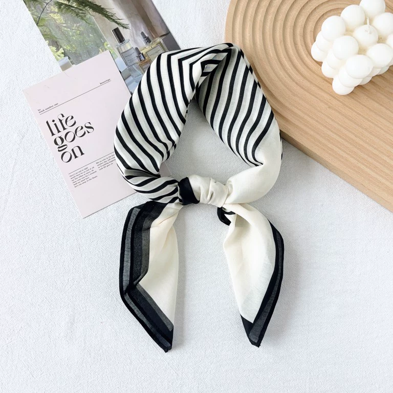 Striped Cotton Silk Square Scarf