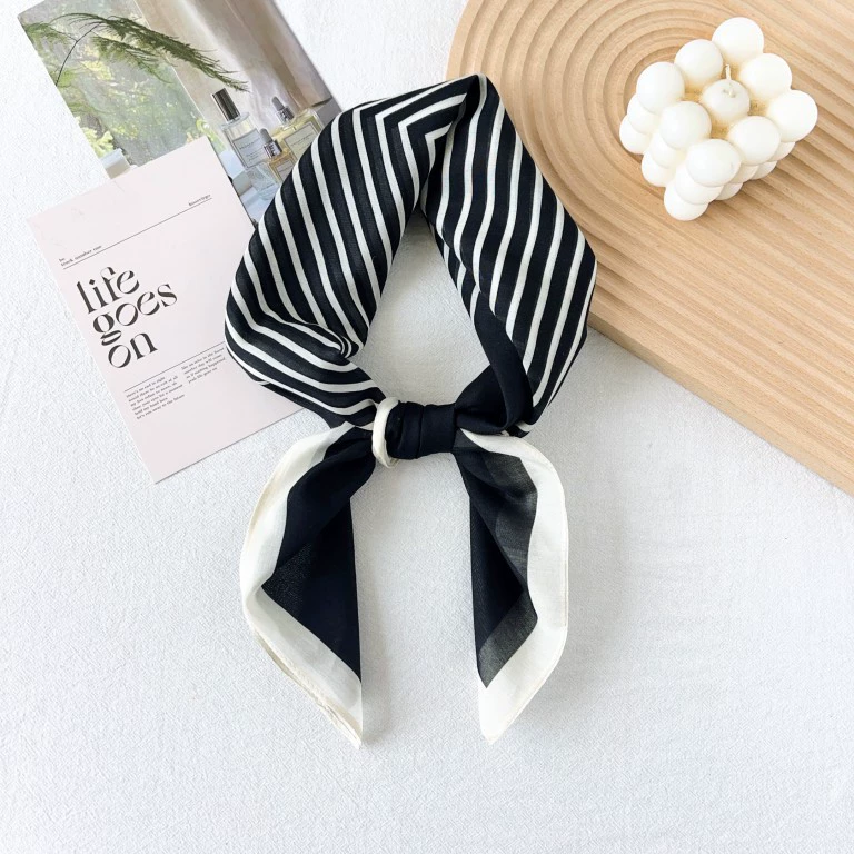Striped Cotton Silk Square Scarf view 3