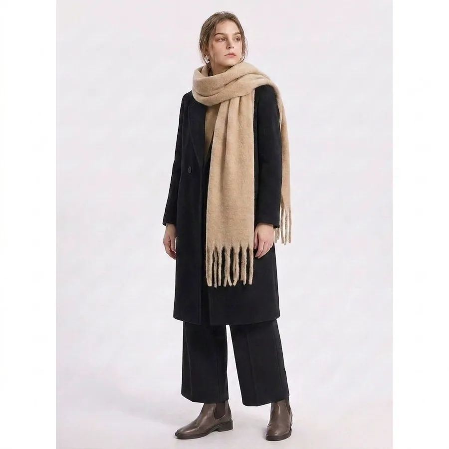 Polyester Solid Scarf with Fringe